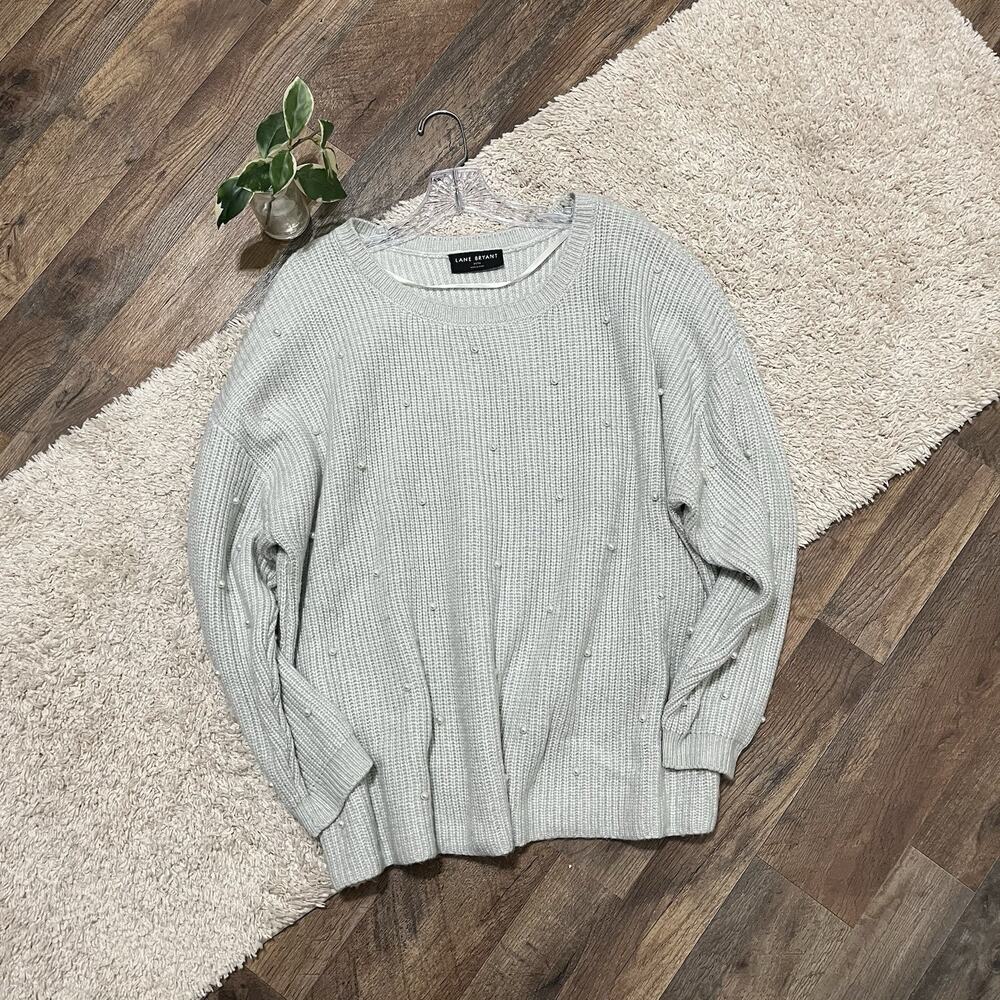 Lane Bryant Size 22/24 Gray Pearl Embellished Pullover Sweater